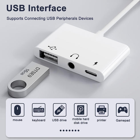 USB C to USB Adapter, 3 in 1 USB C to USB A OTG Adapter with 3.5mm Headphone Audio Jack and Fast Charging Port, USB-C Splitter Compatible with Mos...