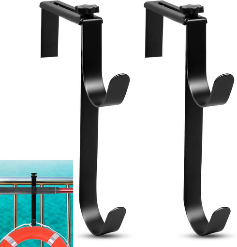 2Pcs Adjustable Pool Pole Hanger, Double Pool Hooks for Poles, Mental Pool Fence Hooks for Hanging Pool Equipment Hooks, Pool Pole Hooks for Pool ...