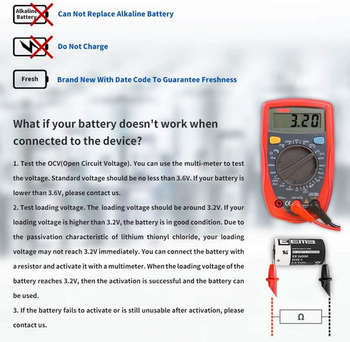 EEMB ER18505 Nonrechargeable 3.6V Lithium Battery Li-SOCL? 4100mAh High Capacity UL Certified Single-Use 3.6V Lithium Thionyl Chloride Battery DO ...