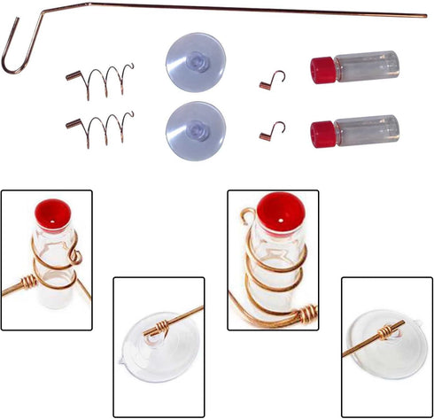 Rehomy Hummingbird Feeder for Outdoors Hanging, Geometric Window Hummingbird Feeder Copper Wire Birds Feeder Glass Bottle with Suction Cup Multipl...