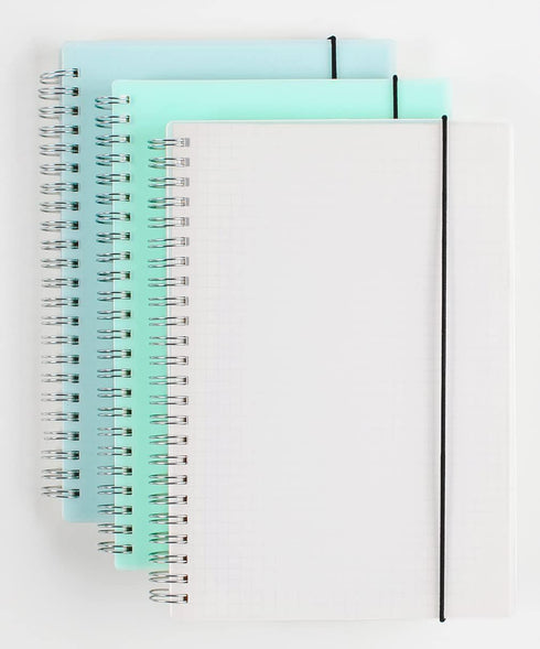 3 Pack A5 Spiral Graph Notebook with 120gsm Thick Paper, Grid Spiral Notebook with Plastic Hardcover and Elastic Band Closure, 80 Sheets Per Pack ...