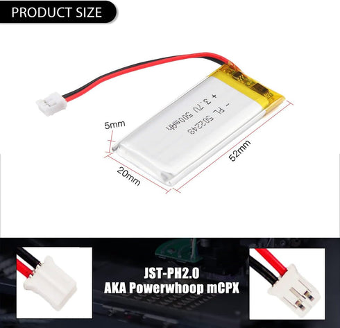 3.7V 500mAh 502248 Lipo battery Rechargeable Lithium Polymer ion Battery Pack with PH2.0mm JST Connector...