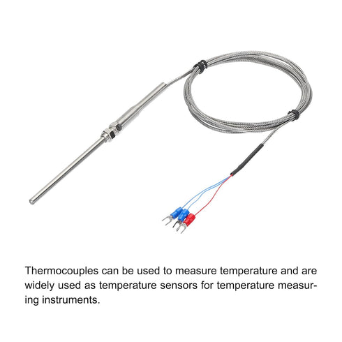 MECCANIXITY 2pcs PT100 RTD Thermocouple Stainless Steel M8 Temperature Sensor Probe -50 to 1300C 6.6ft 5x100mm...