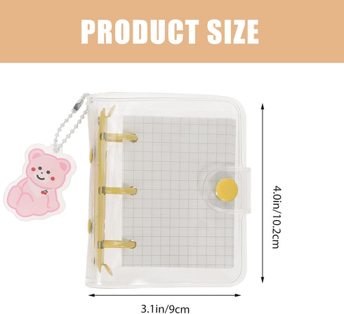 Mini Loose Leaf Notebooks Mini 3 Ring Binders Mini Transparent Clear PVC Binders with Snap Button for Note Taking Office Supplies...
