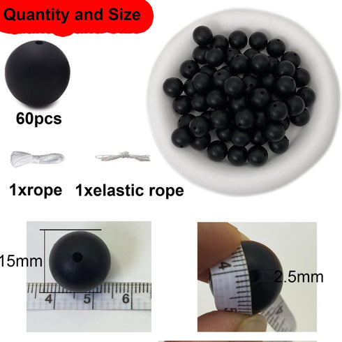 60pcs Silicone Beads, 15mm Silicone Beads Bulk Round Rubber Beads for Keychain Making Kit Silicone Focal Beads Loose Beads for Necklace Bracelet L...
