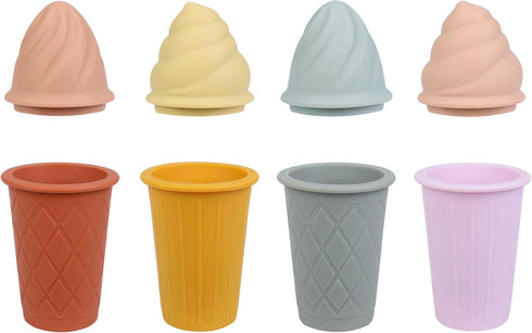 BLUE GINKGO Ice Cream Sand Toys - Silicone Beach Toy Ice Cream Set of 4 | Easy Clean, Travel-Friendly | Sand, Bath, Beach Toys for Toddlers and Ch...