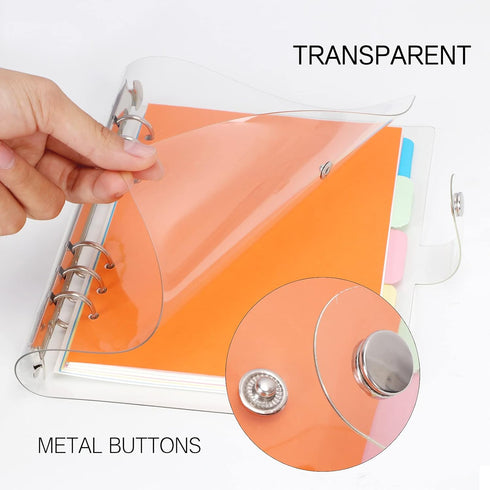 FYY Clear A5 Notebook Binder 6 Ring - Transparent A5 Binder Loose Leaf Notebook Clear Cover Plastic, Refillable A5 Notebook Binder with 45 Sheets ...