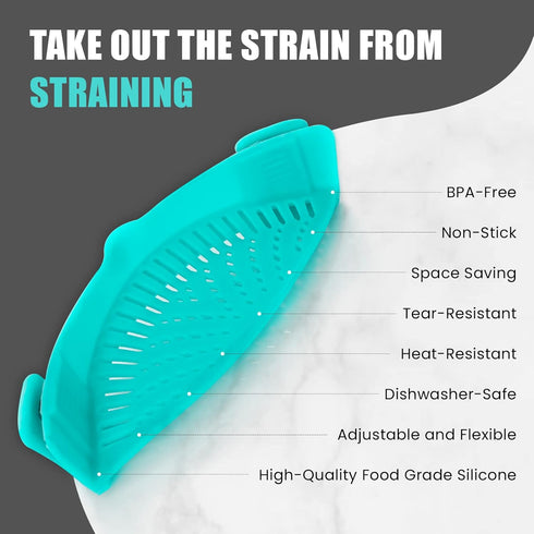 Clip On Kitchen Food Strainer for Spaghetti, Meat, Pasta, & Ground Beef Grease, Colander & Sieve Snaps or Clips Onto Bowls, Pots & Pans Includes S...