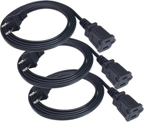 5 FT Extension Cord, Indoor Extension Cord Black, 18 AWG Small Short 2 Prong Power Cord, Female Male Low Profile Plug 3 Pack...