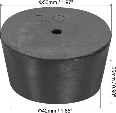 MECCANIXITY Rubber Tapered Plug 42mm to 50mm Solid Test Tubes Bungs Stopper with Hole Black for Lab 6 Pieces...