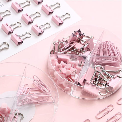 Pink Paper Clips and Binder Clips Set, 3 Pack, 216 pcs, Metal Assorted Sized Binders with Push Pins, Cute Office Supplies for Desk, Desk Accessori...