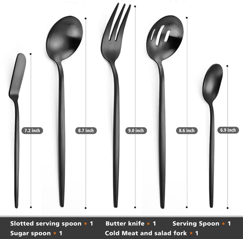 Serving Utensils Set, LAZAHOME Matte Black 5-Piece Hostess Set, Stainless Steel Silverware Flatware Cutlery Serving Set for Dinner Parties Enterta...