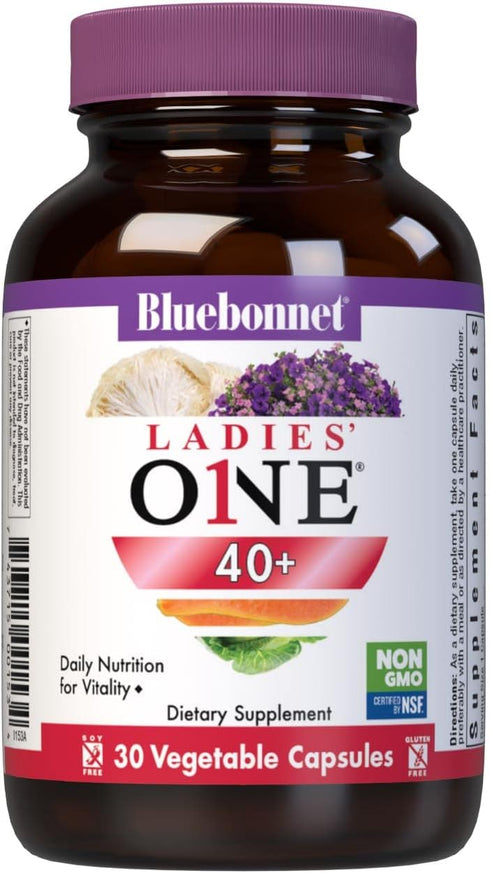 Bluebonnet Nutrition Ladies’ ONE 40+ Whole Food-Bed Multiple, Women Multivitamin for Women 40+, Soy-Free, Non-GMO, Gluten Free, 30 Vegetable Capsu...
