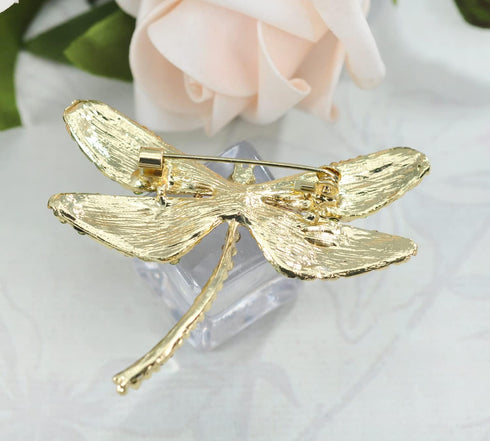 Gyn&Joy Golden Tone Colorful Crystal Rhinestone Dragonfly Flying Insect Brooch Pin For Women BZ198...