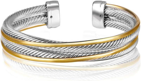 UNY JEWEL Jewelry Double Line Cross Over Twisted Cable Wire Bracelet Vintage Fashion Antique design Elegant Unique Retro Cuff Bangle Bracelet (Dou...