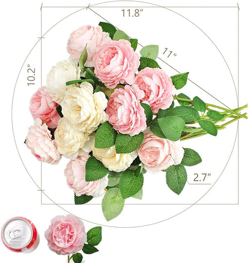 SnailGarden 12 Head Artificial Peony Flowers , 3 Colors, Silk Peony Pink with 2Pcs Satin Ribbon and 1Pcs Greeting Card, Peonies Bouquet for Weddin...
