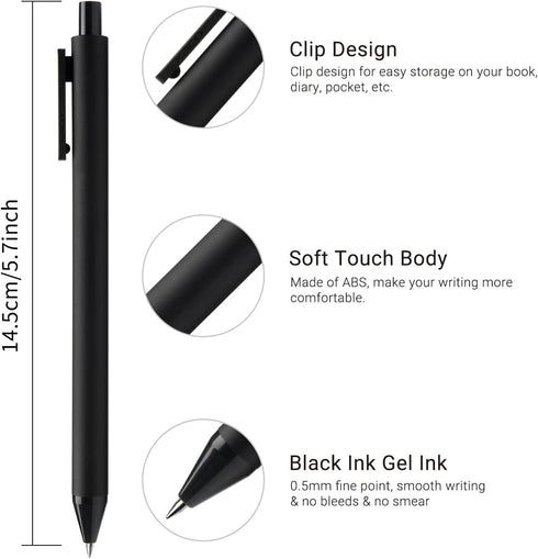 Kaco Gel Pens Black 0.5mm Fine Point 10 Pieces Retractable Aesthetic Pens School Office Supplies (10 Black)...
