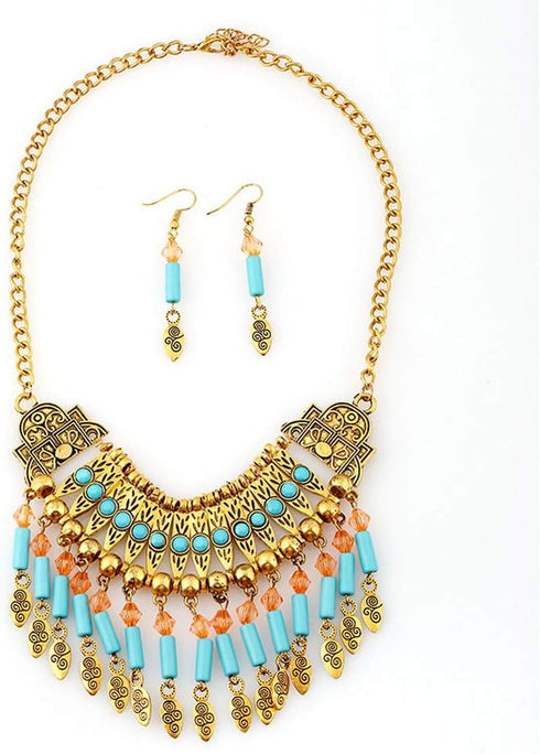 YAZILIND Bohemian Style Tassel Pendant Chunky necklace Earrings Exaggerated Jewelry Set Women Birthday Party Gift...