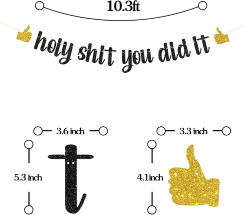 Black Glitter Holy Shit You Did It Banner - Congrats Grad Sign - Funny Graduation Banner - High School/College Graduation Party Decorations...