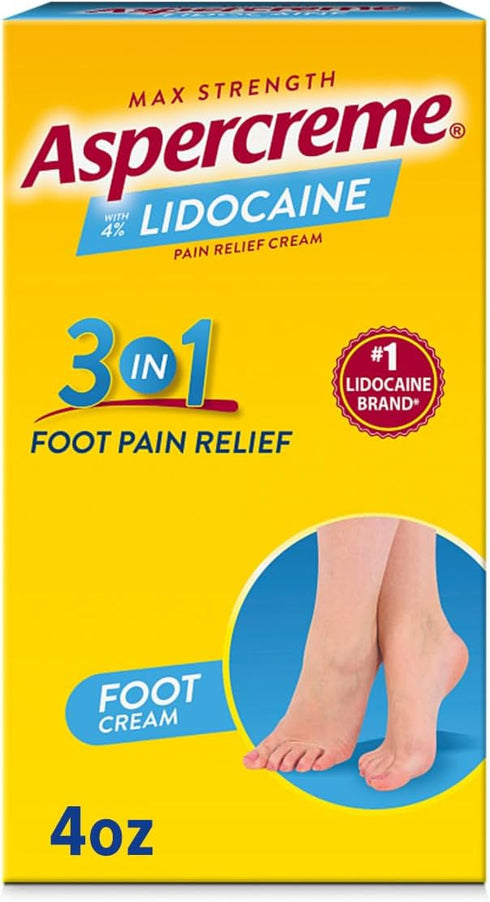 Aspercreme Lidocaine Foot Pain Relief Cream Soothes Aggravated Nerves & Moisturizes Dry Feet, Numbing Topical Analgesic With Max-Strength Lidocain...