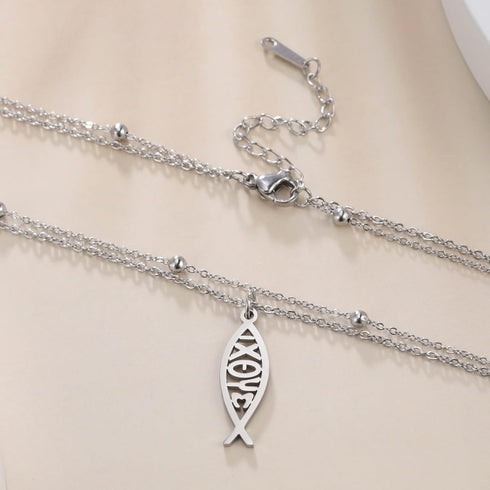 Jesus Fish Necklace For Women Stainless Steel Christian Faith Symbol Jesus Fish Pendant Necklace Religious Jewelry Inspirational Gift...