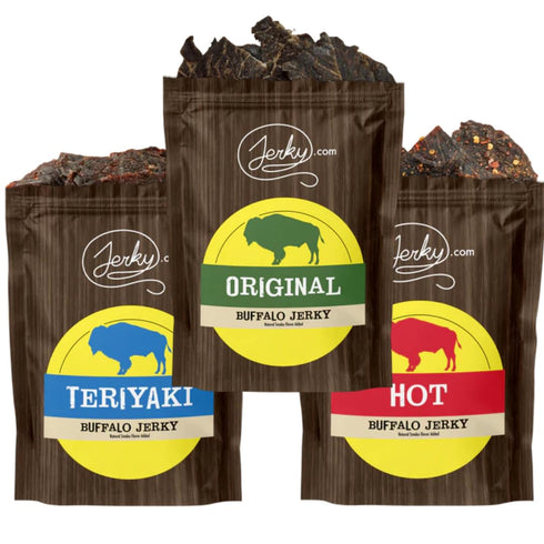 Jerky.com Exotic Buffalo Jerky Sampler - Wild Game Meat Snacks, Exotic Snacks, High-Protein, All-Natural, No Added Preservatives - Healthy Snacks ...