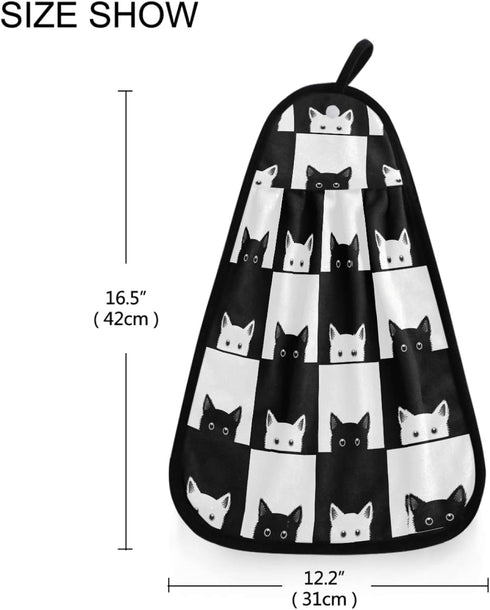 visesunny Black and White Cat Animal Kitchen Dish Towel with Hanging Loop Absorbent Hand Towel for Bathroom Cleaning and Drying Washcloth...