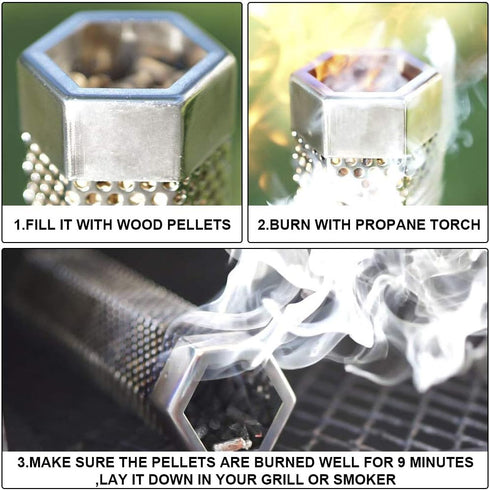 BEWAVE Pellet Smoker Tube for All Grill Electric Gas Charcoal or Smokers Hot/Cold Smoking, 6 Inch...