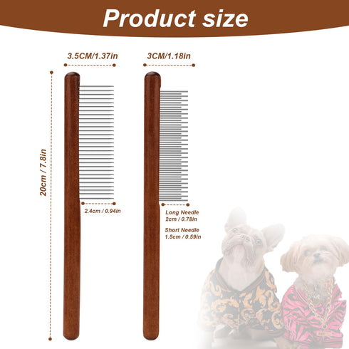 2pcs Grooming Comb for Pets, Solid Wood Cat Combs with Wide & Narrow Rounded-Tip Steel Teeth Pet Hair Comb Metal Flea Lice Comb for Cats Dogs Smal...