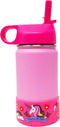 12 Oz Kids Stainless Steel Unicorn Pink Water Bottle with 2 Pack Straws and 1 Stainless Brush - Eco-Friendly - BPA Free - by F-32 Signature Collec...