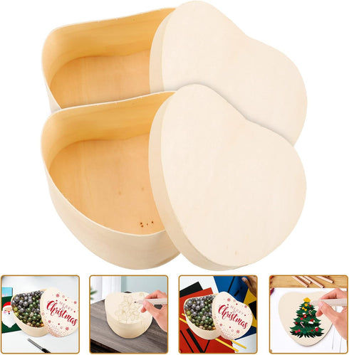 Abaodam Small Wooden Box 2pcs Unfinished Wood Box Heart Shaped Jewelry Box Natural Pine Wood DIY Craft Wooden Boxes Treasure Chest Case for Jewelr...