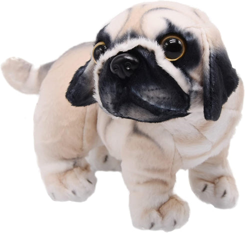Lifelike Pug Dog Stuffed Animal Animated Plush Puppy Toy Doll Super Realistic Dogs Act Like Real Excellent Gifts for Kids Birthday Party Dog Colle...