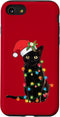 iPhone SE (2020) / 7 / 8 Santa Black Cat Tangled Up In Christmas Tree Lights Case...