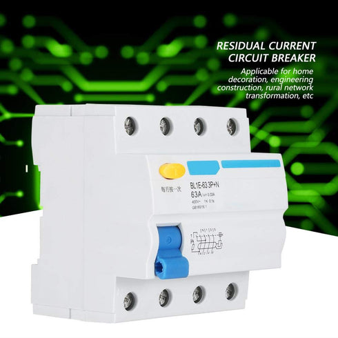 YWBL-WH BL1E-63 Current Circuit Breaker 3P+N 63A RCCB 230V 30mA Leakage Overload Short Circuit, Breaker...