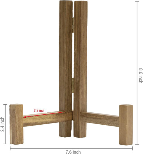 MyGift Plate Display Stand, Rustic Acacia Wood Tabletop Saucer Rack, Folding Picture Frame Holder Easel...