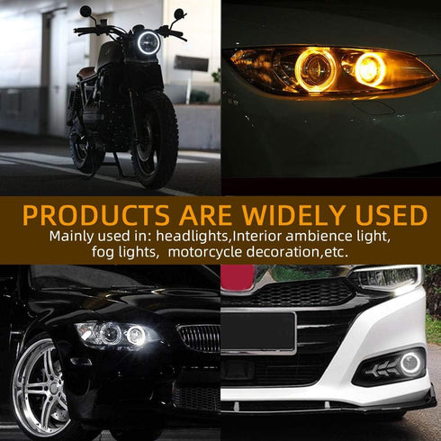 Qasim 1-Pair 70MM White+Amber Switchback 84SMD 4014 LED Car Angel Eyes Halo Ring DRL Fog Light Turn Signal Light Lamp 12V...