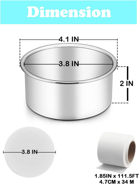 TeamFar 4 Inch Cake Pans, 6 PCS Stainless Steel Small Round Cake Pan with Side Liner Roll, Non-Toxic & Sturdy, Non-Stick & Heat-Resistant, Dishwas...