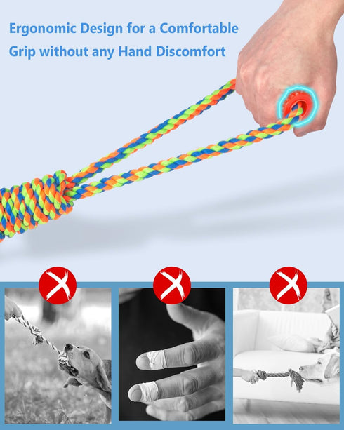 Interactive Dog Toys with Rope and Handle, Dog Chew Toys for Aggressive Chewers, Tug of War Rope Toy Non-Toxic Natural Rubber Long Lasting Dog Toy...