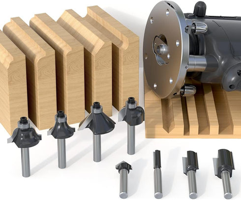Fivepears 12 Pieces Tungsten Carbide Router Bit Set 1/4 Inch Shank for Beginners Woodworking, Include Straight, Dovetail, Chamfer, Cove, Flush Tri...