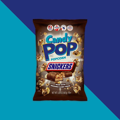 Snack Pop Snickers Candy Coated Popcorn, Made with Real Candy Pieces, Drizzled with Chocolate and Caramel, NON-GMO, 5.25oz...