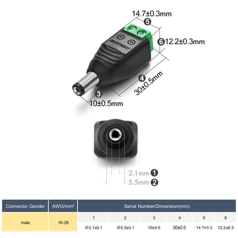 CHANZON Male 10 Pcs 12V 5.5 mm x 2.1 mm DC Power Jack Connector 24V Barrel Plug for CCTV Security Camera Cable Wire Adapter...