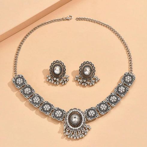 Vintage Austrian Crystal Kundan Necklace Earrings Jewelry Set for Women Bride Indian Traditional Bollywood Statement Choker Punk Pendent Necklace ...
