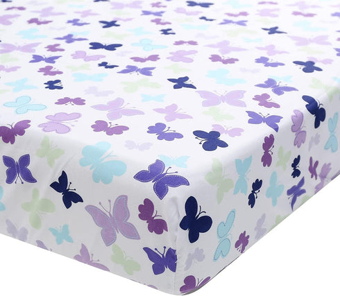 Brandream Purple Fitted Crib Sheets for Girl Enchanting Butterfly Baby Toddler Sheets Cotton Crib Sheet for Standard Crib and Toddler Mattresses...