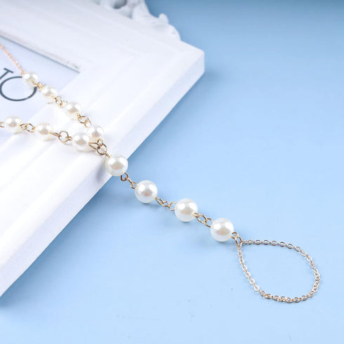 Boho Pearl Barefoot Sandals Ankle Gold Pearl Toe Ring Anklet Summer Beach Chain Bracelet Foot Ankle Chain Jewelry for Women...