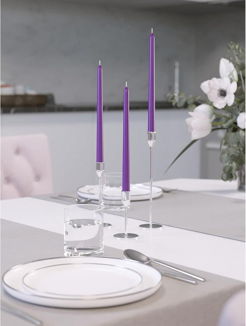 Candwax 10 inch Taper Candles Set of 4 - Dripless and Unscented Candlesticks - Perfect for Dinner and Household Decor - Purple Candles...