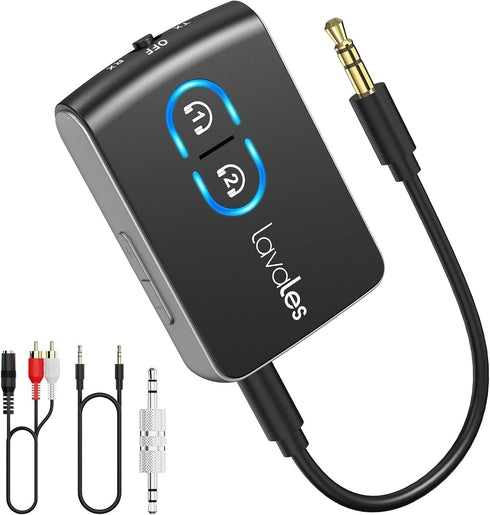 Bluetooth 5.3 Transmitter Receiver for TV Airplane to Wireless Headphones, Dual Link AptX Adaptive/LowLatency/HD Audio, 2-in-1 Bluetooth AUX Adapt...