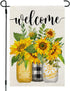 CROWNED BEAUTY Summer Garden Flag Mason Jar Sunflower 12x18 Inch Double Sided for Outside Welcome Burlap Small Seasonal Floral Yard Decoration CF8...