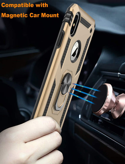 LUMARKE for iPhone Xs Max Case with Screen Protector,Military Grade Pass 16ft. Drop Tested with Magnetic Ring Kickstand Protective Phone Cover Gol...