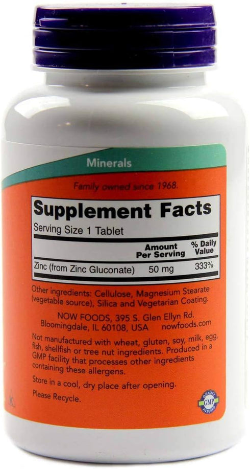 NOW Foods Zinc Gluconate, 100 Tablets / 50mg...