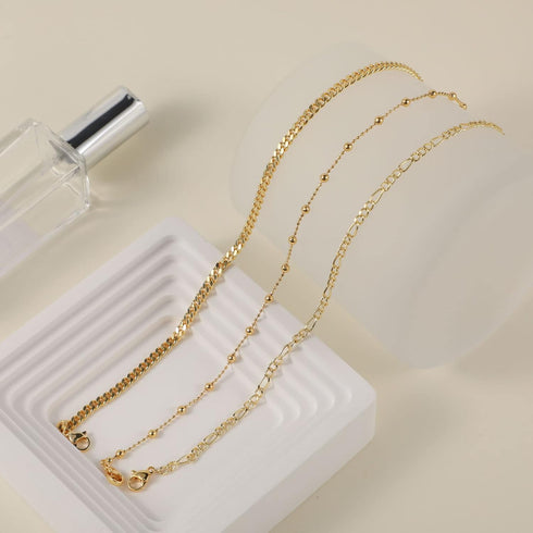 Gold Layered Cuba Figaro Chain Beads Anklets Dainty Gold Anklet for Women Teen Girls Cute Tiny Beads Ankle Bracelets Minimalist Summer Beach Foot ...